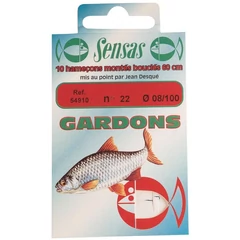 Sensas Előkötött horog Roach Crystal Blue 40cm 20/0,07 10db
