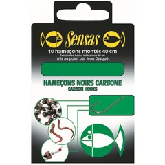 Sensas Előkötött horog Carbon Black 40cm 16/0,10 10db