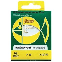 Sensas Előkötött horog Gilt Reversed 50cm 16/0,14 10db