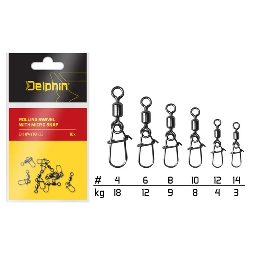 Delphin Rolling swivel with micro snap / 10db 10/8kg