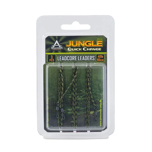 Anaconda Jungle Quick Change Leadcore Leaders / Green / 50lb / 80cm / 3db