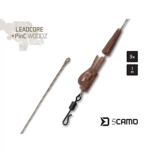 Delphin sCAMO Leadcore + PinC WOODZ előke / 3db 1m