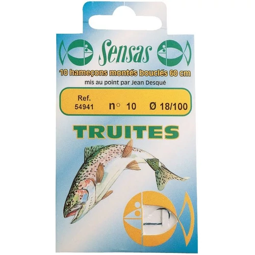 Sensas Előkötött horog Trout Strong Blue 60cm 7/0,18 10db