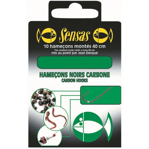 Sensas Előkötött horog Carbon Black 40cm 16/0,10 10db