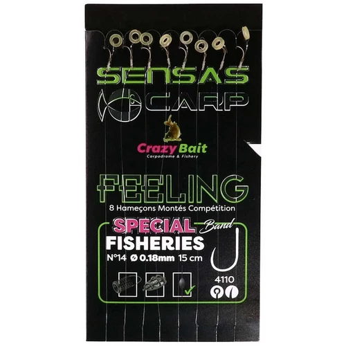 Sensas Előkötött horog Crazy Bait 4110 15cm 8db 12/0,20mm