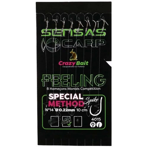Sensas Előkötött horog Method Spike 4015 10cm 8db 14/0,22mm